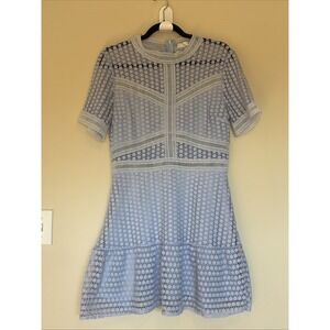 ALLISON Pastel Blue Lace Spring Easter Mock Neck Short Sleeve Dress Women Medium